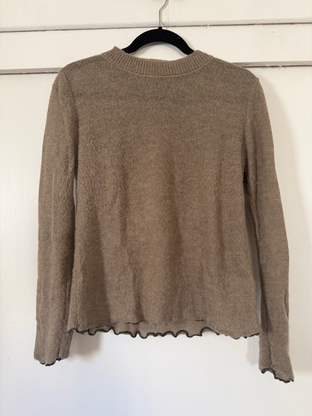 Zara Taupe Crewneck Sweater with Scalloped Hem Small
